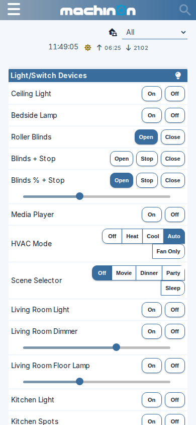The compact mobile dashboard listing favorite devices as rows