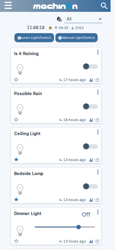 The Switches page on a phone